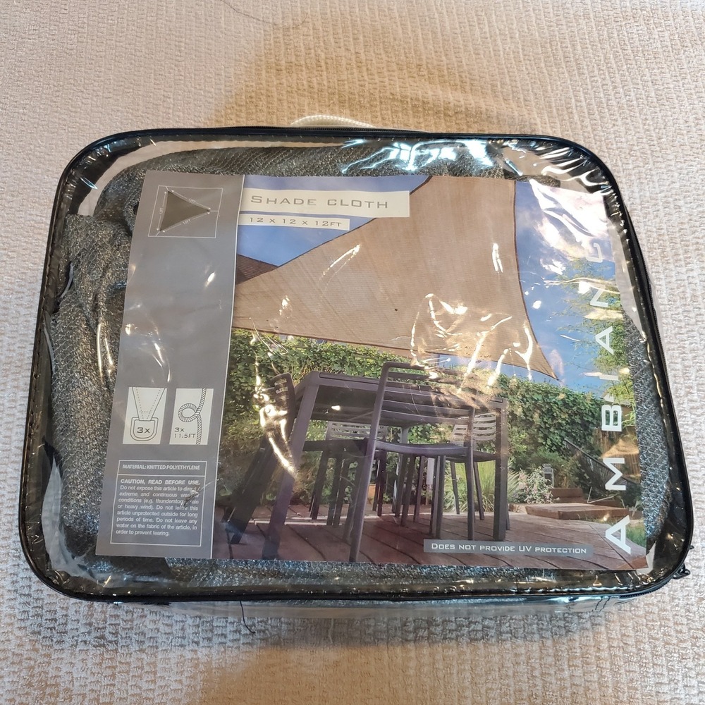 Ambiance Patio Cover Shade Cloth/ Net 12x12x12 Triangle Steel Gray Color New